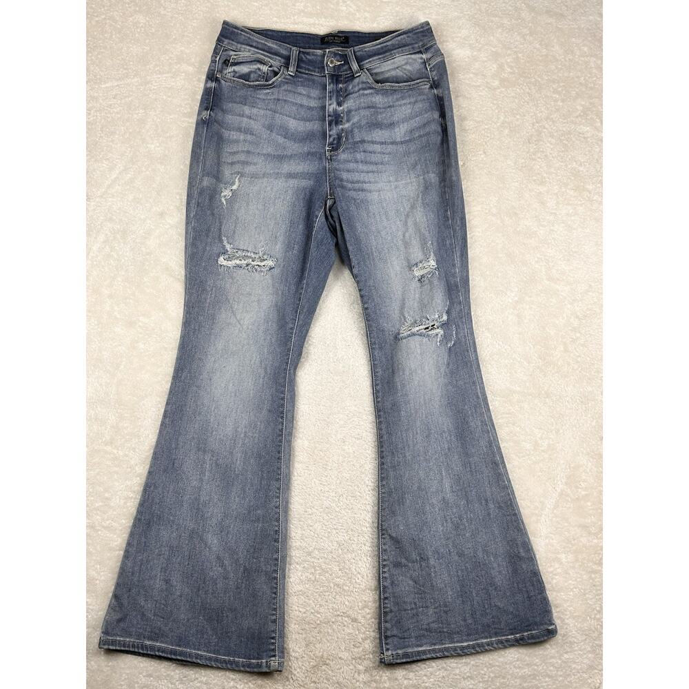 Judy Blue 14W High Rise Flare Fit Jeans Medium Wash Stretch Denim